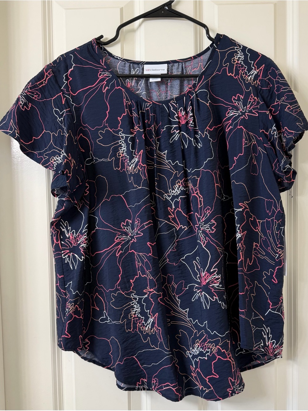 Liz Claiborne - Navy Floral Short-Sleeve Blouse - Large - NWT!